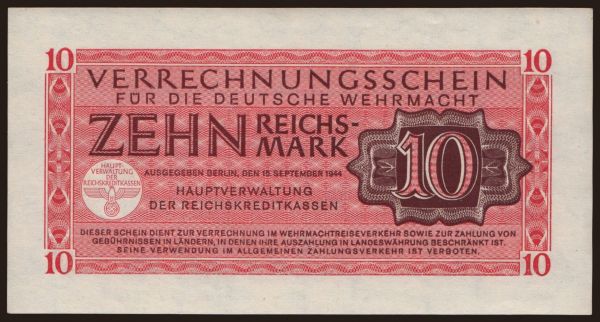 Németország, Megszállási és katonai (1939-1945): Wehrmacht, 10 Reichsmark, 1944