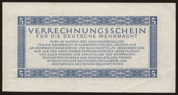 Germany, Occupation & Military (1939-1945): Wehrmacht, 5 Reichsmark, 1944