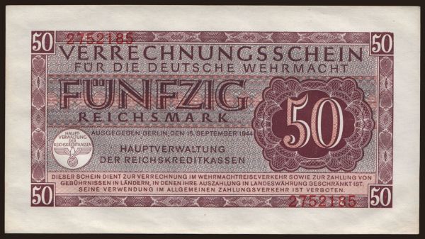 Németország, Megszállási és katonai (1939-1945): Wehrmacht, 50 Reichsmark, 1944