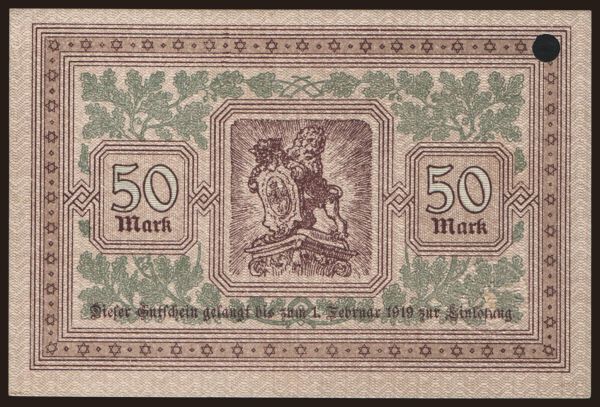 Németország, Grossgeld, Inflation, 1918-1920: Wiesbaden/ Stadt, 50 Mark, 1918