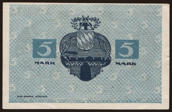 Nemecko, Grossgeld, Inflation, 1918-1920: Wolfstein/ Distriktsgemeinde, 5 Mark, 1918