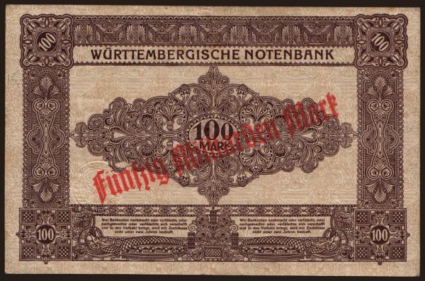 Németország, Länderbanknoten, 1871-1935: Württembergische Notenbank, 50.000.000.000 Mark, 1923