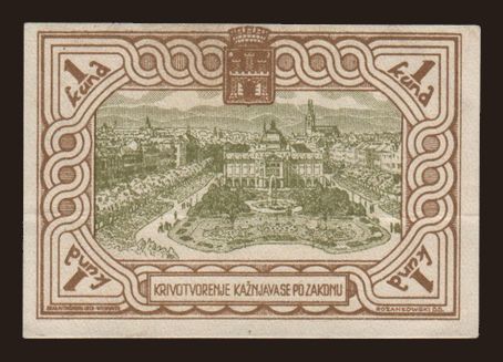 Európa, Juhoslávia, Juhoslávia - Núdzovky: Zagreb, 1 kuna, 1942