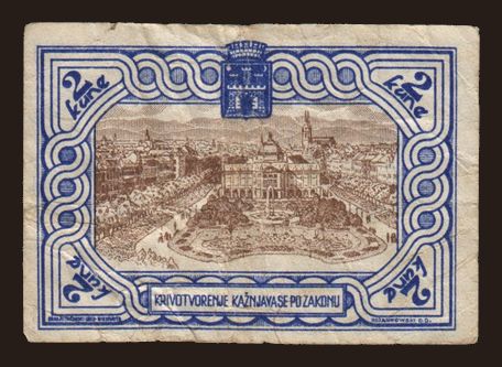 Europe, Yugoslavia, Yugoslavia - Local issues: Zagreb, 2 kune, 1942