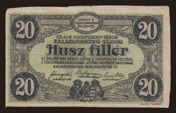 Ausztria és Osztrák-Magyar Monarchia, Fogolytábor kiadások (1914-18): Zalaegerszeg, 20 fillér, 1916