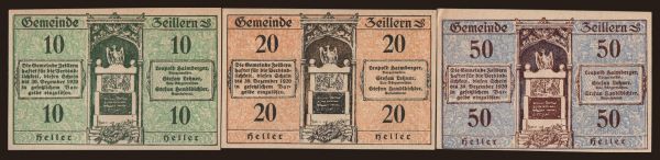 Ausztria és Osztrák-Magyar Monarchia, Notgeld - Heller, települések (1918-1923): Zeillern, 10, 20, 50 Heller, 1920