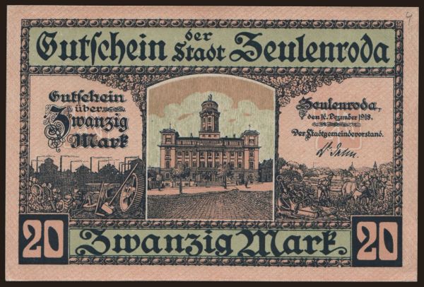 Németország, Grossgeld, Inflation, 1918-1920: Zeulenroda/ Stadt, 20 Mark, 1918