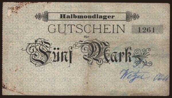 Germany, Kriegsgefangenenlager, 1915-1918: Zossen-Halbmondlager, 5 Mark, 191?