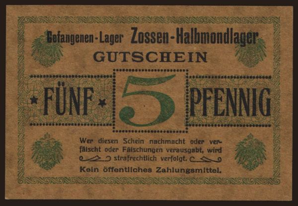 Germany, Kriegsgefangenenlager, 1915-1918: Zossen-Halbmondlager, 5 Pfennig, 191?