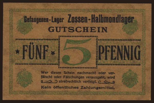 Nemecko, Kriegsgefangenenlager, 1915-1918: Zossen-Halbmondlager, 5 Pfennig, 191?