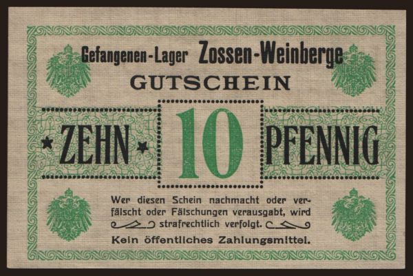 Nemecko, Kriegsgefangenenlager, 1915-1918: Zossen-Weinberge, 10 Pfennig, 191?