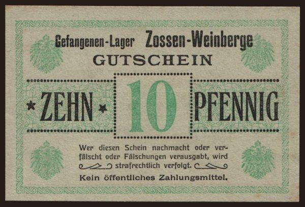 Németország, Kriegsgefangenenlager, 1915-1918: Zossen-Weinberge, 10 Pfennig, 191?