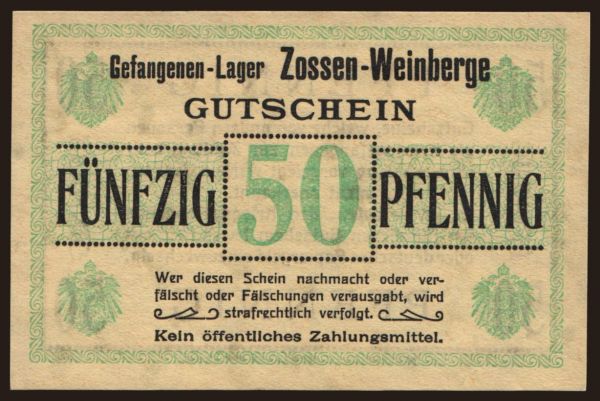 Germany, Kriegsgefangenenlager, 1915-1918: Zossen-Weinberge, 50 Pfennig, 191?