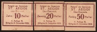 St. Aigidi, 10, 20, 50 Heller, 1920