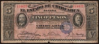 El Estado de Chihuahua, 5 pesos, 1914