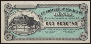 Denia, 2 pesetas, 1936