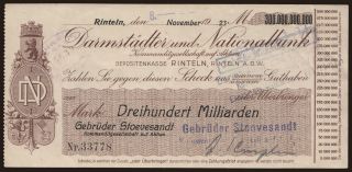 Rinteln/ Gebrüder Stoevesandt Kommanditges. auf Aktien, 300.000.000.000 Mark, 1923