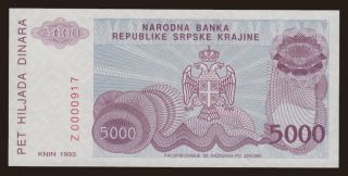 RSK, 5000 dinara, 1993, Z