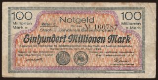 Gelsenkirchen/ Stadt und Landkreis, 100.000.000 Mark, 1923