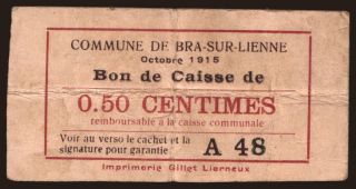 Bra-sur-Lienne, 50 centimes, 1915