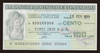 Banca Provinciale Lombarda, 100 lire, 1977