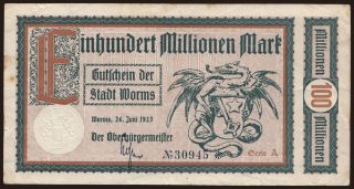 Worms/ Stadt, 100.000.000 Mark, 1923