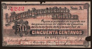 La Tesoreria General del Estado de Sinaloa, 50 centavos, 1914