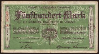 Dresden/ Sächsische Staatsbank, 500 Mark, 1922