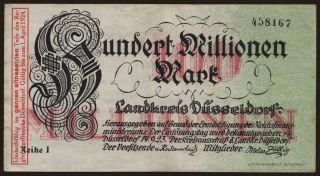 Düsseldorf/ Landkreis, 100.000.000 Mark, 1923