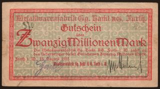 Furth/ Metallwarenfabrik Georg Hackl, 20.000.000 Mark, 1923