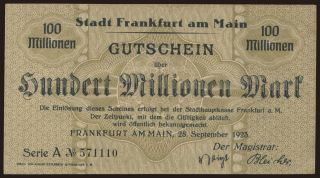 Frankfurt am Main/ Stadt, 100.000.000 Mark, 1923