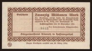 Hoffnungsthal/ Bürgermeisterei Rösrath in Hoffnungsthal, 20.000.000 Mark, 1923