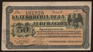 Guaymas/ La Tesoreria De La Federacion, 50 centavos, 1914