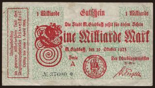 München-Gladbach/ Stadt, 1.000.000.000 Mark, 1923