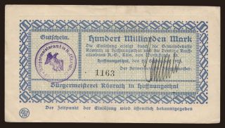 Hoffnungsthal/ Bürgermeisterei Rösrath in Hoffnungsthal, 100.000.000.000 Mark, 1923