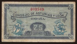 Consejo de Asturias y León, 25 centimos, 1937