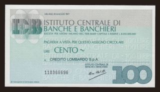 Istituto Centrale di Banche e Banchieri, 100 lire, 1977