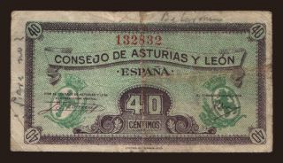 Consejo de Asturias y León, 40 centimos, 1937