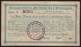 Bad Wildungen/ Stadt, 1/20 Festmeter Buchennutzholz, 1923