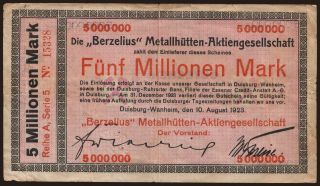 Duisburg-Wanheim/ Berzelius Metallhütten A.-G., 5.000.000 Mark, 1923