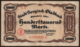 Bergisch-Gladbach/ Stadt, 100.000 Mark, 1923