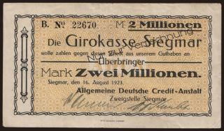 Siegmar/ Allgemeine Deutsche Credit-Anstalt, 2.000.000 Mark, 1923