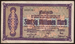 Recklinghausen/ Landkreis und Stadt gemeinsam, 50.000.000 Mark, 1923