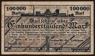 Gerthe/ Bergbau Aktiengesellschaft Lothringen, 100.000 Mark, 1923