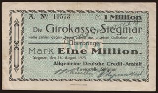 Siegmar/ Allgemeine Deutsche Credit-Anstalt, 1.000.000 Mark, 1923