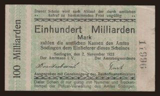 Sodingen/ Amt, 100.000.000.000 Mark, 1923