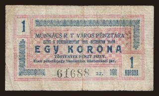 Munkács/ Mukačevo, 1 korona, 1919