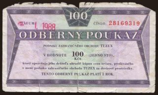 Tuzex, 100 korun, 1988