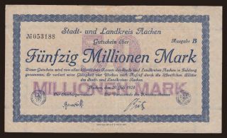 Aachen/ Stadt- und Landkreis, 50.000.000 Mark, 1923, ausgabe B