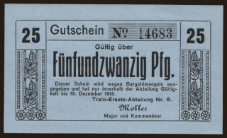 Coblenz/ Train-Ersatz-Abteilung Nr. 8, 25 Pfennig, 1918